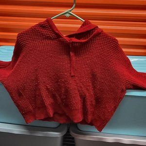 Red Cropped Knitted Hooded Sweater Adjustable Draw String From Forever 21 Large